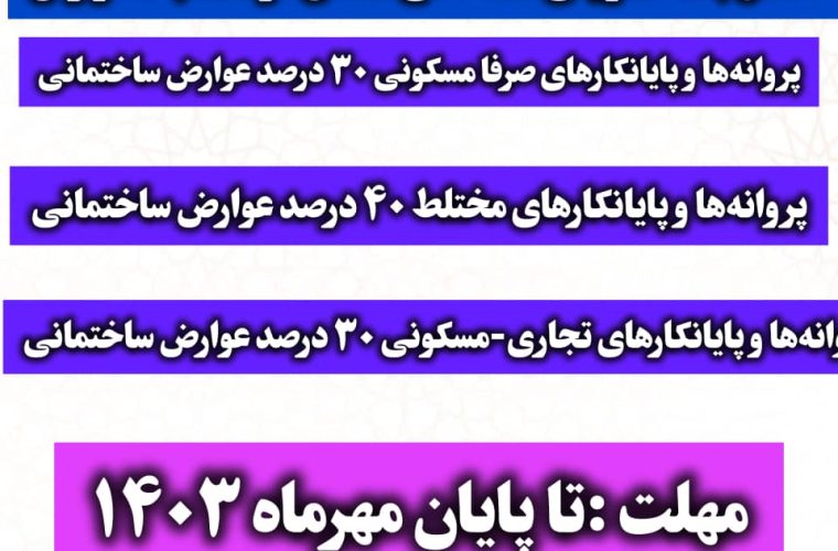 اعمال بسته تشویقی هفته دفاع مقدس در محاسبات عوارض شهرداری اعمال بسته تشویقی هفته دفاع مقدس در محاسبات عوارض شهرداری