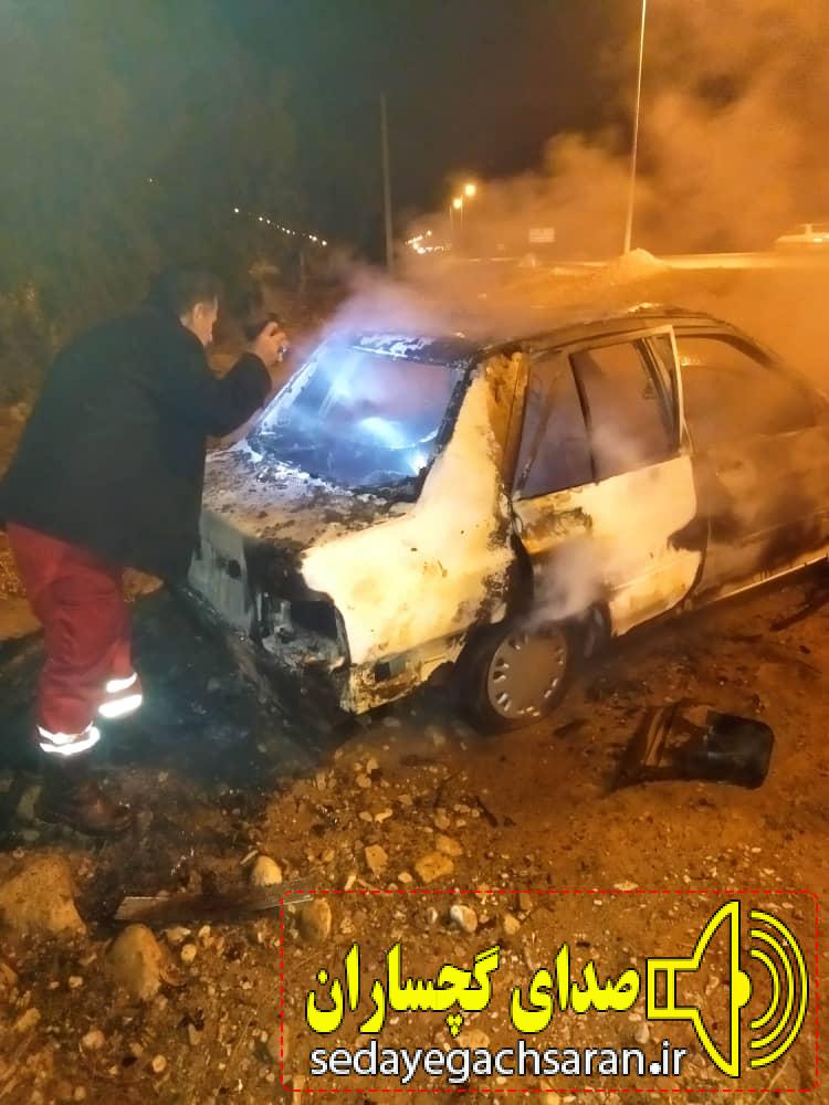 سوختن پراید و راننده در گچساران+تصاویر